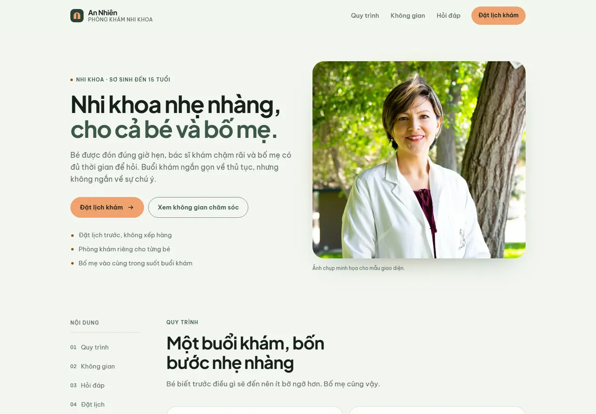 Ảnh chụp giao diện mẫu An Nhiên — Phòng khám nhi khoa
