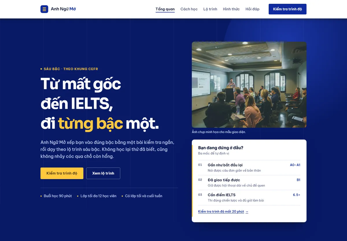 Ảnh chụp giao diện mẫu Anh Ngữ Mở — Học theo từng bậc