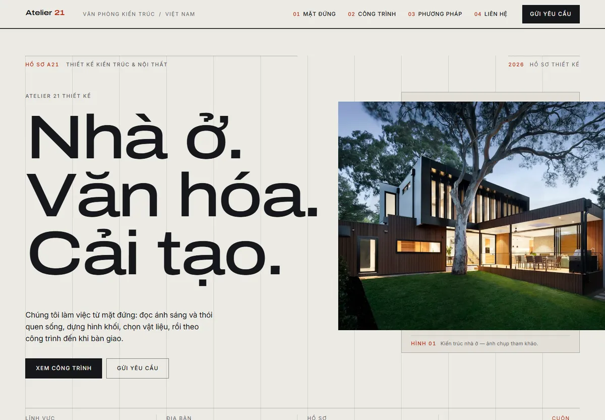 Ảnh chụp giao diện mẫu Atelier 21 — Kiến trúc nhà ở và văn hóa