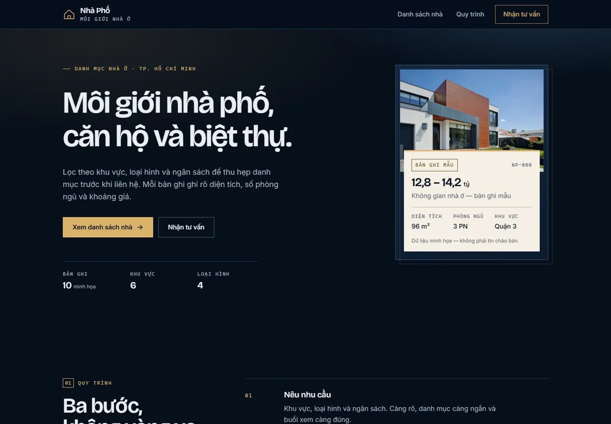 Ảnh chụp giao diện mẫu Nhà Phố — Môi giới nhà và căn hộ