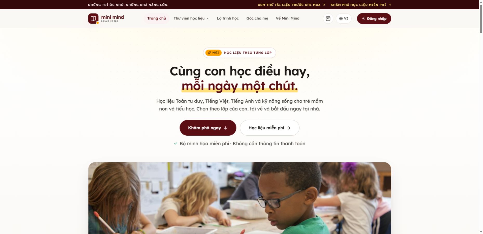 Ảnh chụp giao diện mẫu Mini Mind — Học vui mỗi ngày