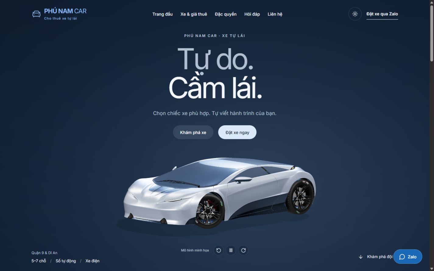 Ảnh chụp giao diện mẫu Phú Nam Car — Tự do cầm lái