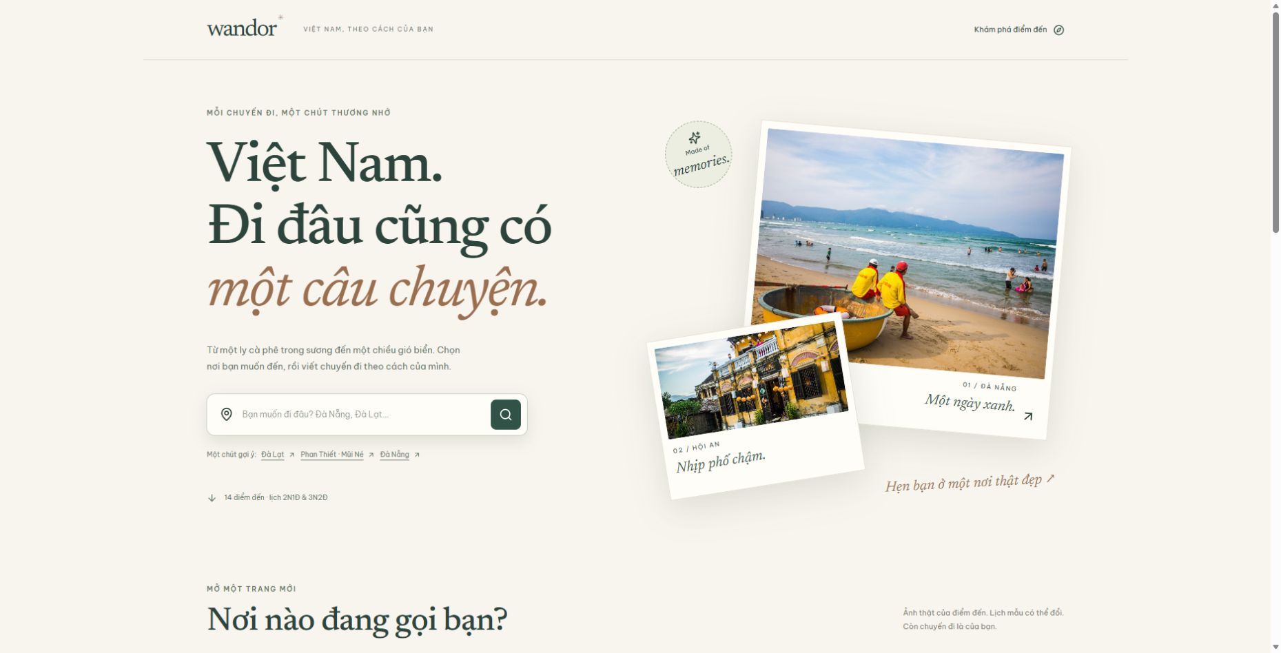 Ảnh chụp giao diện mẫu Wandor — Hẹn bạn ở Việt Nam